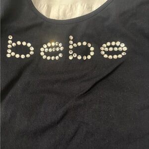 Bebe Elegant Black Top with Rhinestone Logo